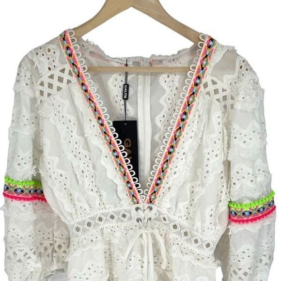 Galita Boho Eyelet Tiered Cotton Mini Dress White Size Large NWT - Picture 2 of 11